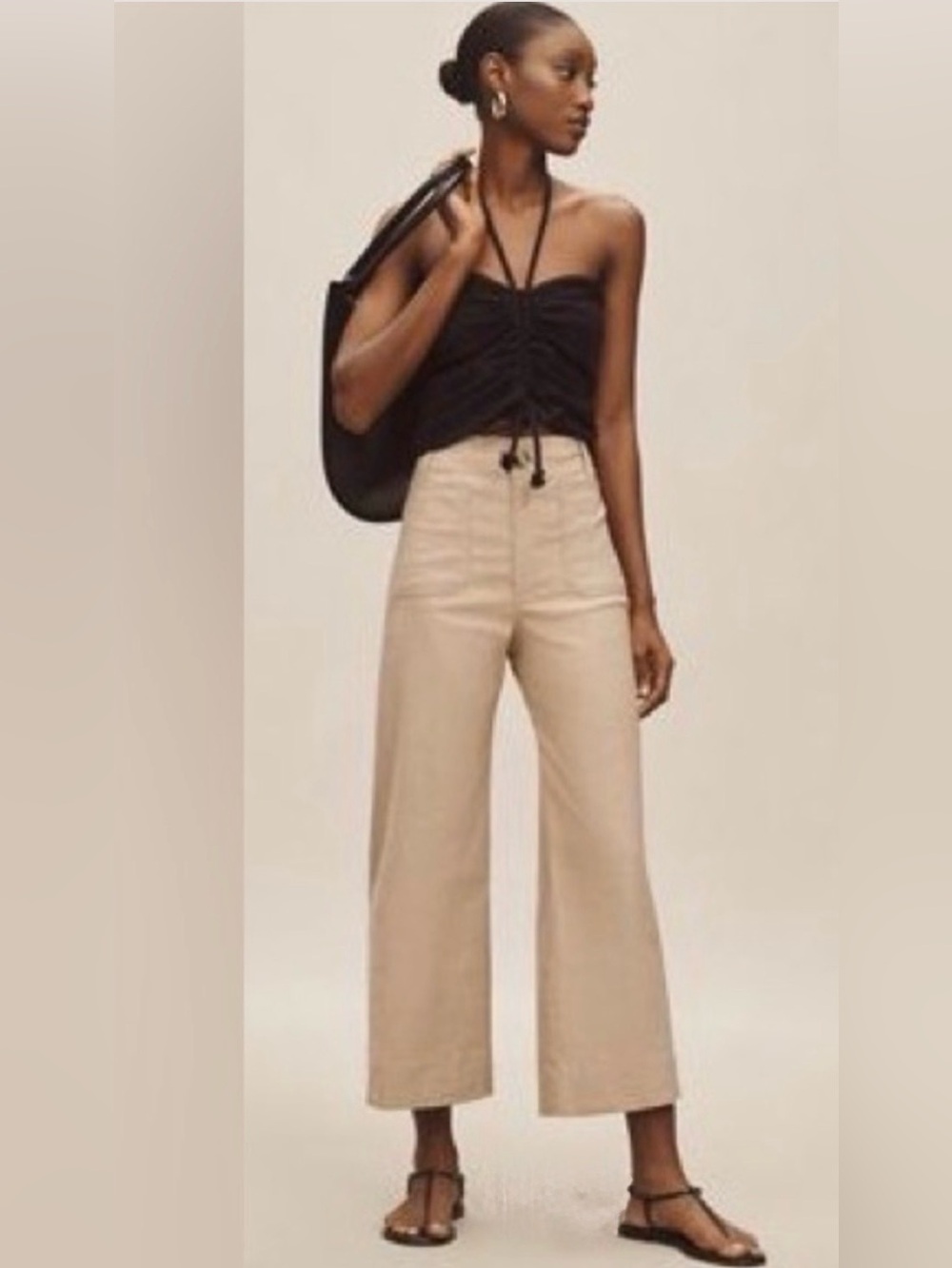 Anthropologie Collette High-Rise Wide Leg Pants in Beige.